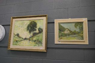 2 x oils on board and canvas - rural and village scenes by George R Deakins