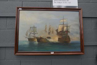 Oil on canvas - battleships at sea