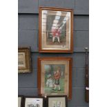 Pair of Edwardian prints of young children in birdseye maple frame