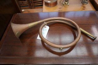 Copper and brass hunting horn