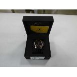 +VAT Boxed Talis Co. Men's Chronograph moon-phase watch with black face and black leather strap