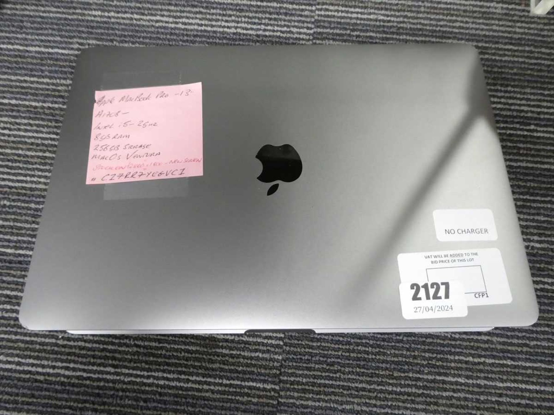+VAT Apple Macbook Pro 13" A1708, with Intel i5-2GHz processor, 8 GB RAM, 256 GB Storage, MacOS - Image 2 of 2