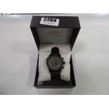 Rotary men's sub-dial wristwatch with black face and woven strap