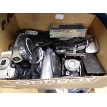 Box of various cameras and camcorders