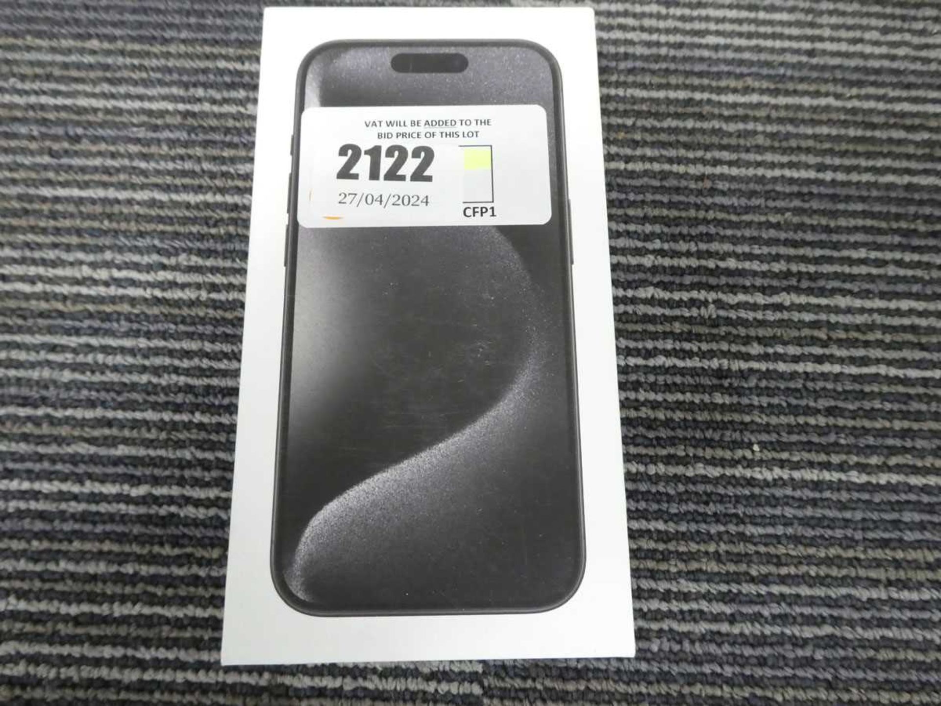 +VAT Apple iPhone 15 Pro in black titanium, 128 GB, MTUX3ZD/A (sealed)