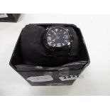 Police men's wristwatch with black face and black strap, in box