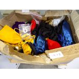 Box containing crystal items, Bumble Bee jasper, magnifying glasses, and key lanyards