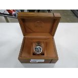 +VAT Boxed Helma DH men's auto Tour Billion Worldview wristwatch with white face and gold strap