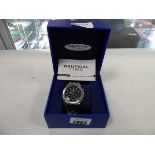Nautical Time men's sub-dial wristwatch with black face and steel strap