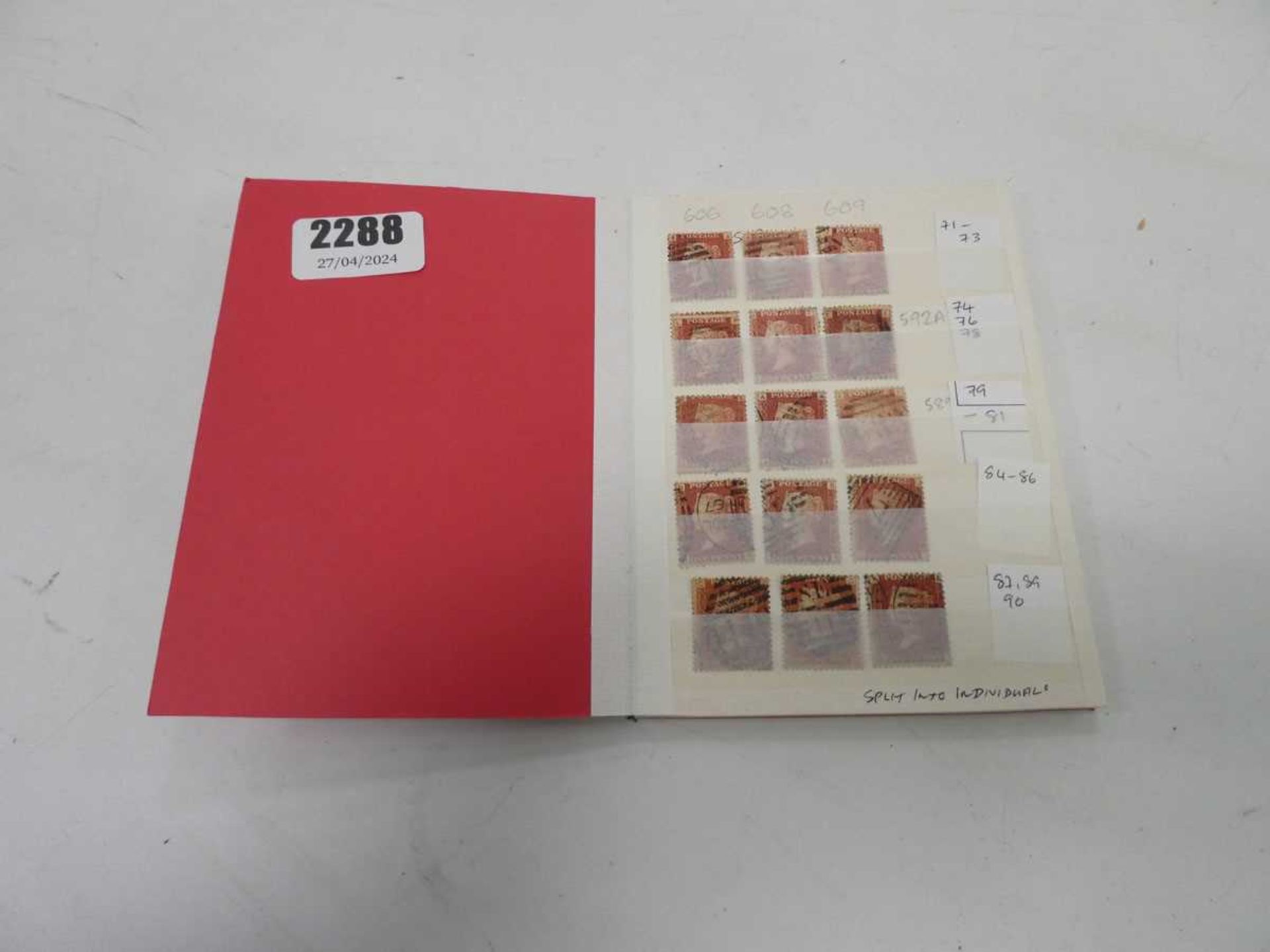 Book containing GB Queen Victoria ID Red plate stamps