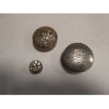 Two silver pill boxes and a McIntosh pewter box