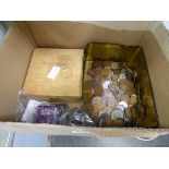 Box containing various mixed coins