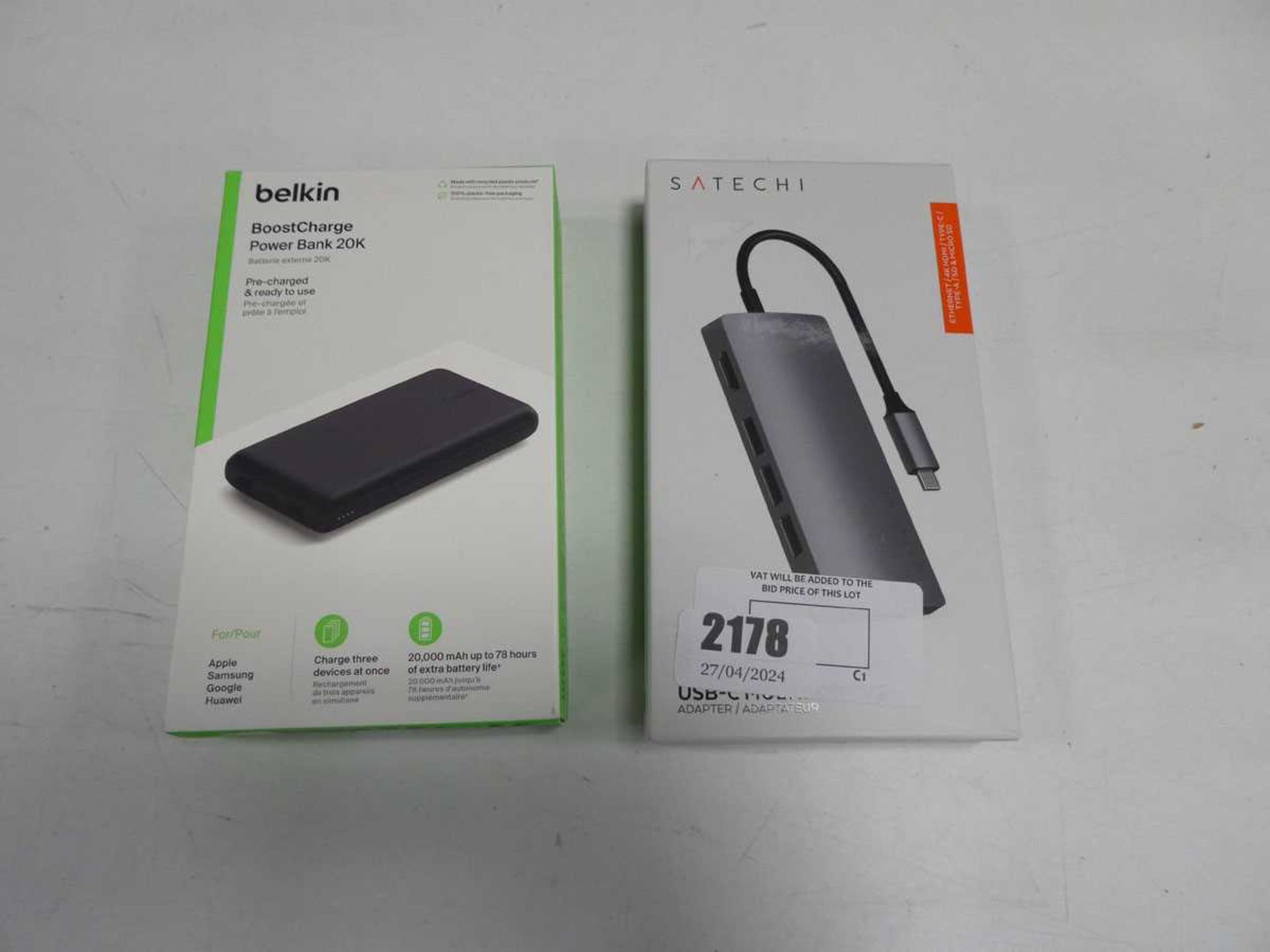 +VAT Belkin Boost Charge power bank and a Satechi USB-C adapter