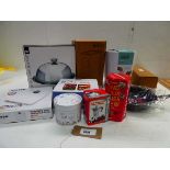 +VAT Various kitchen related items to include scales, jospeh joseph recycler, frying pan, mug, glass
