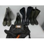 +VAT Bundle of men's wellies of various sizes, new and uses, includes- chest waders with boots,