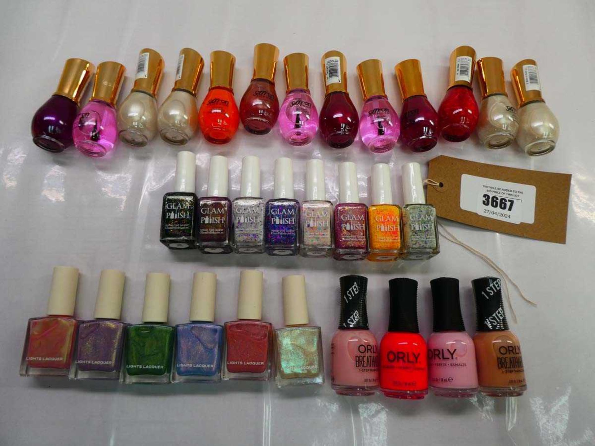 +VAT Selection of nail varnish to include Saffron London, Glam Finish, Lights Lacquer and Orly