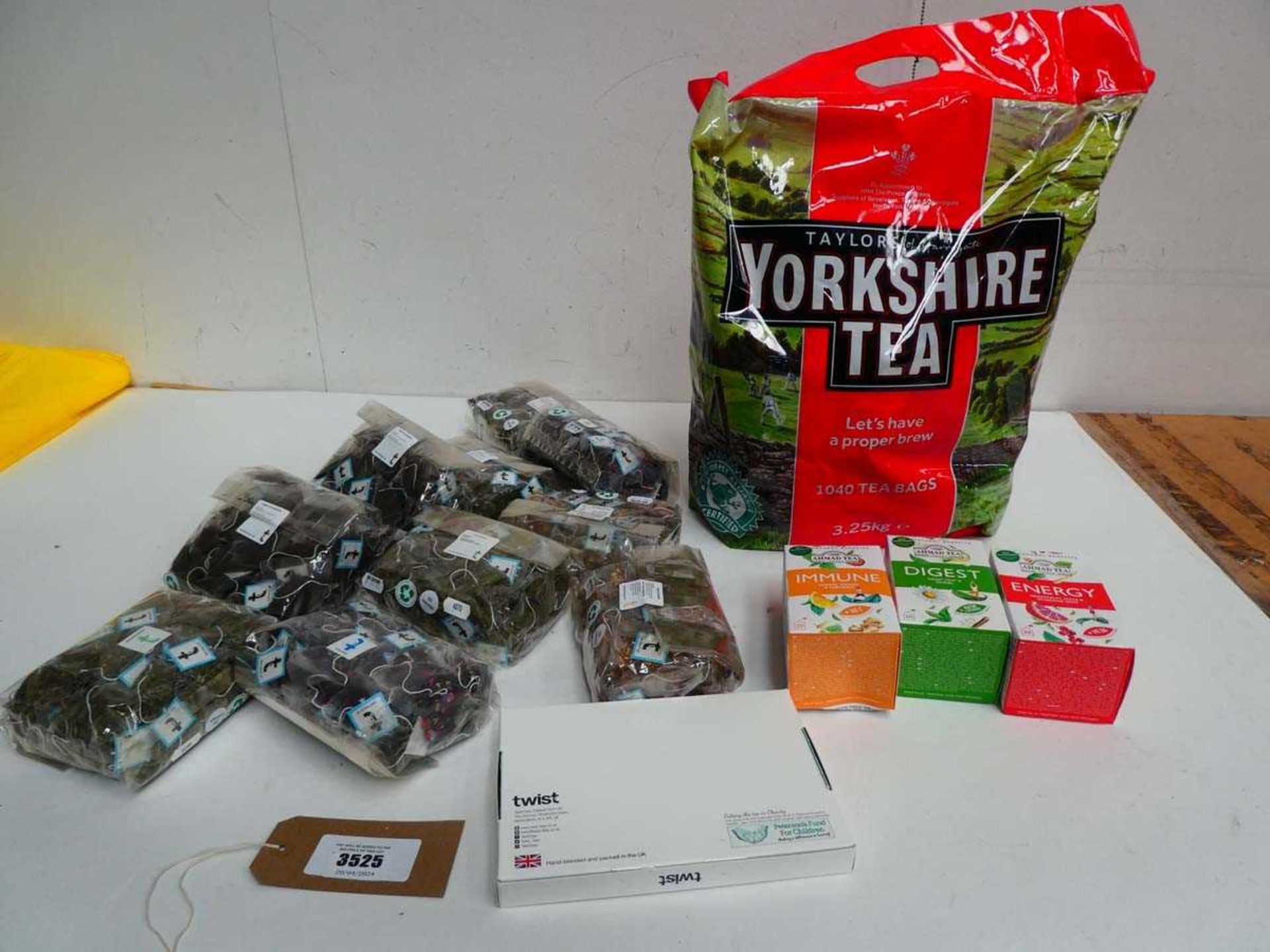 +VAT Selection of tea bags to include Twist, Taylors Yorkshire tea and Ahmad tea