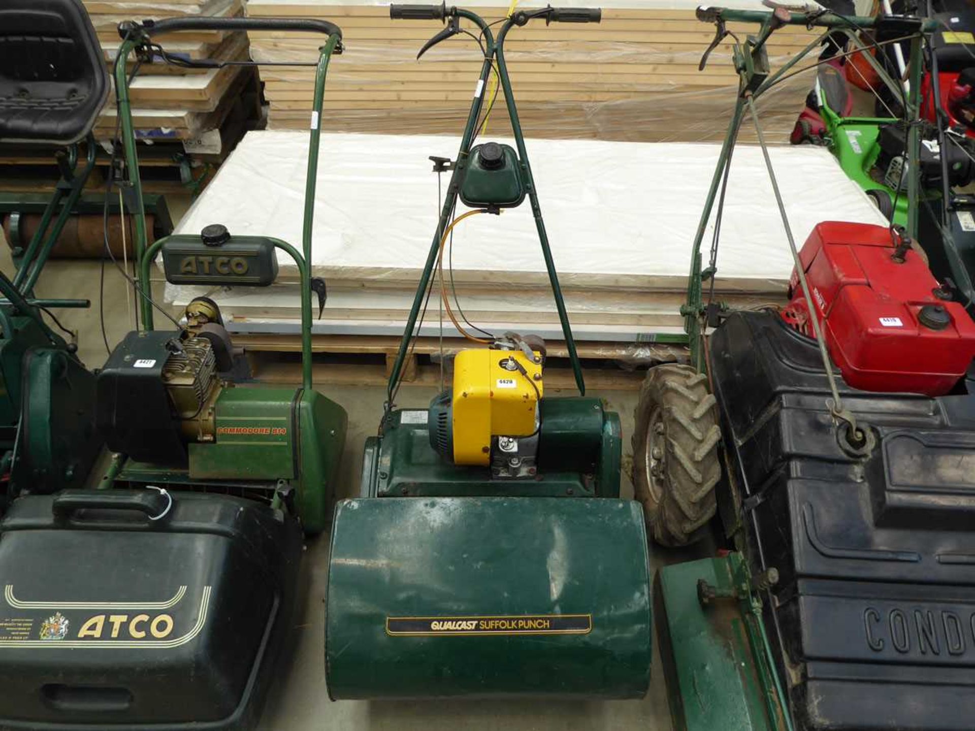 Qualcast suffolk punch petrol powered cylinder mower with grass box