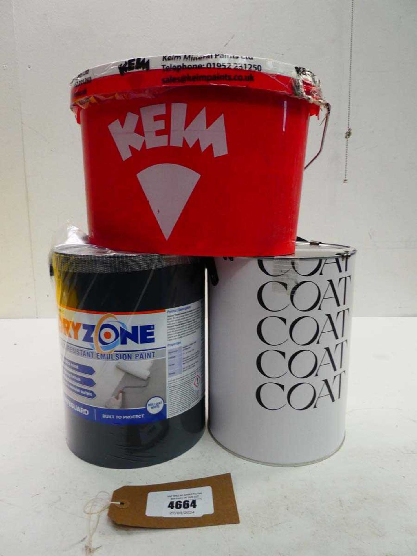 +VAT 3x Various paints to include Keim mineral paint, Dry-Zone mold resistant emulsion and Coat