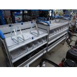 Double section blue and grey van rack with pull-out drawers