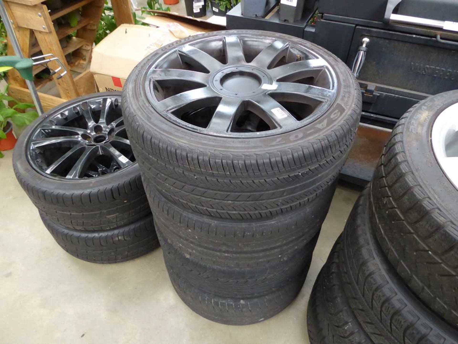 4 x Audi black allot wheels and tyres, size 225x40x18