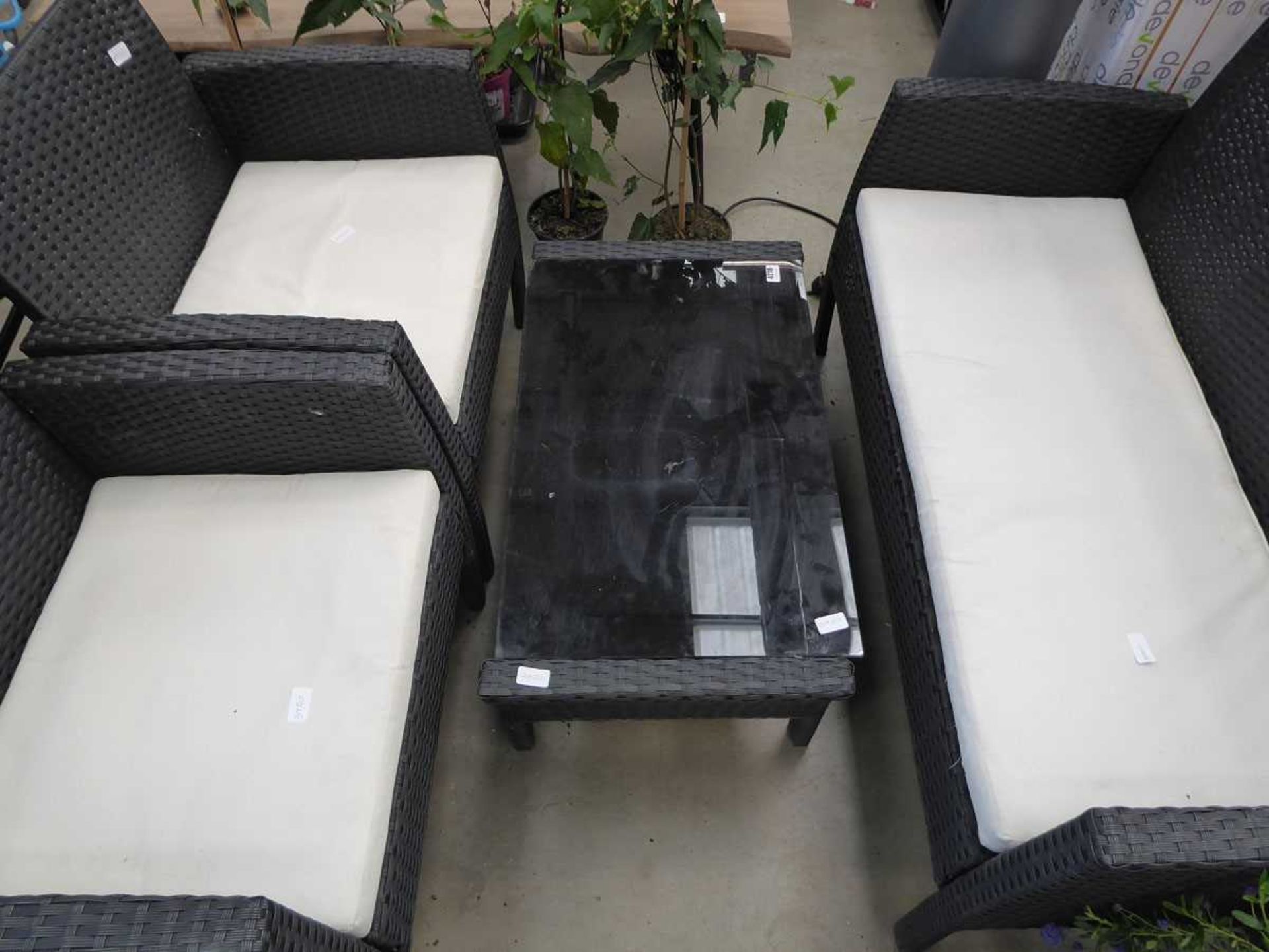 4 piece garden rattan set consisting of 2 seater sofa, 2 chairs and glass top coffee table - Image 2 of 2