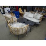 Rattan style 5 piece garden set consisting of 2 seater sofa, 2 tub chairs and 2 metal tables
