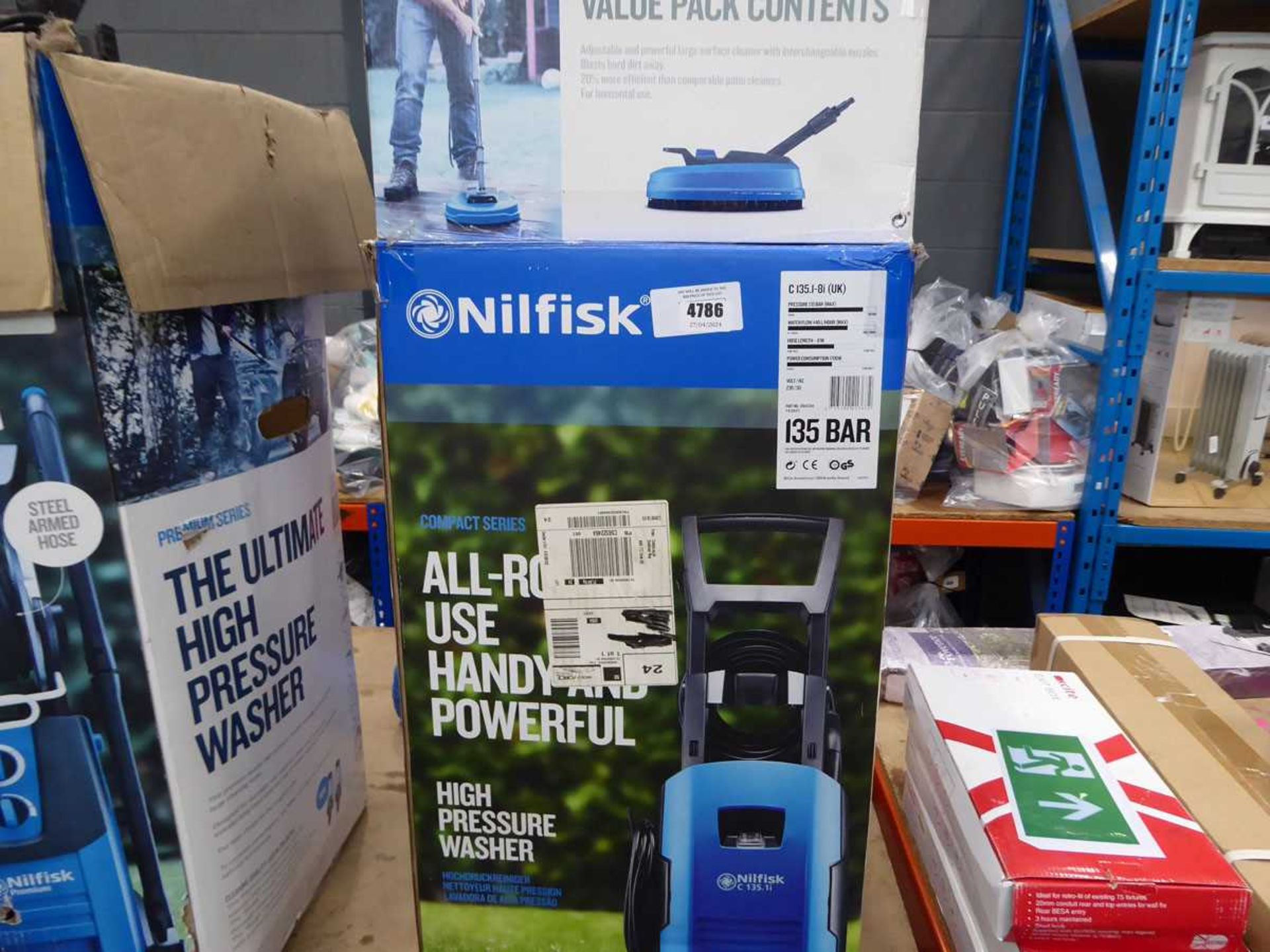 +VAT Boxed Nilfisk electric pressure washer with patio cleaning head