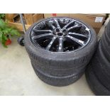 2 x large black alloy wheels and tyres, size 255x35x20