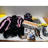 +VAT Motorcycle items to include Reusch gloves, Orz helmet, Barkbusters hand guards and wind