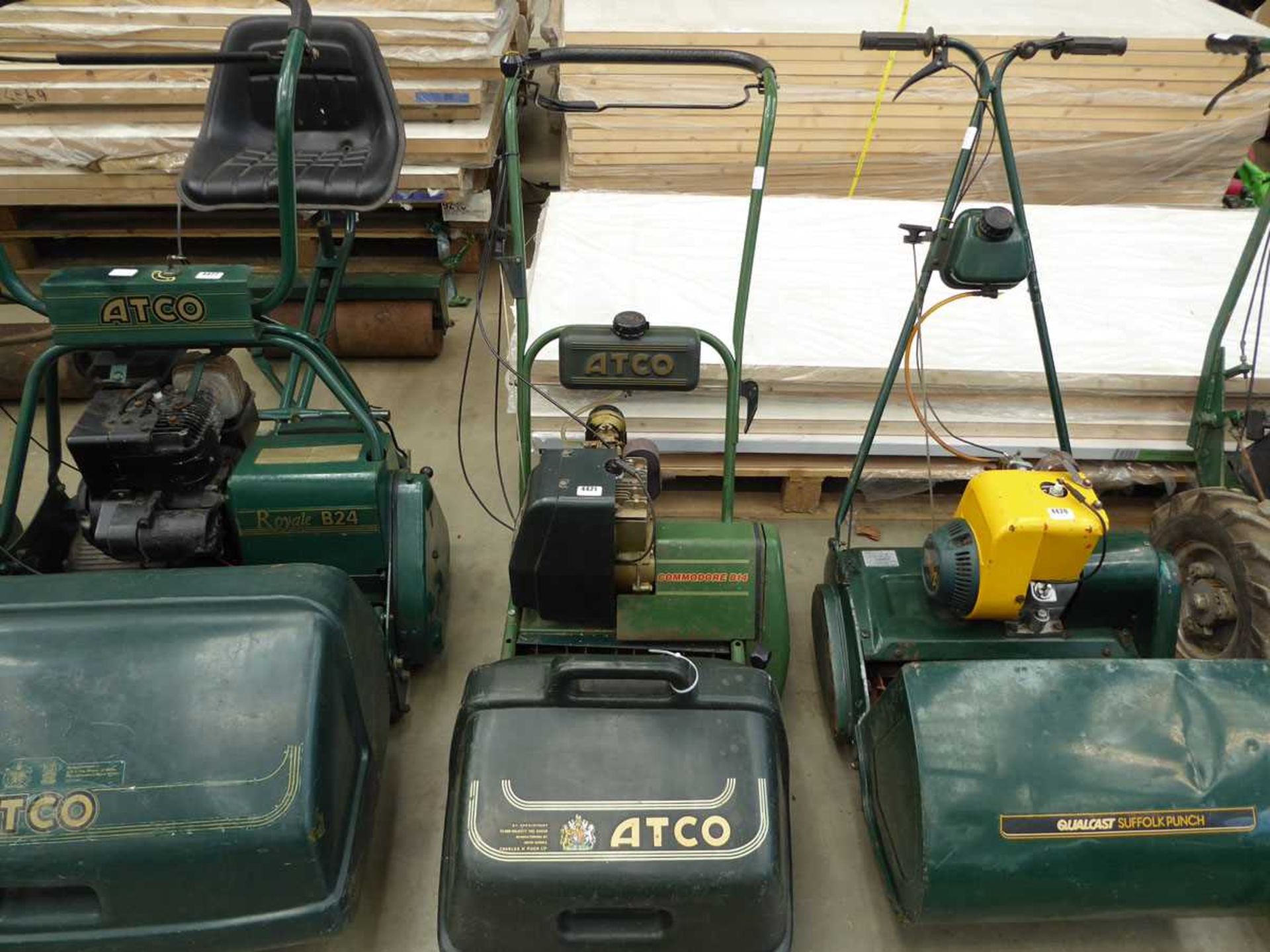 Atco commodore B14 petrol powered cylinder mower with grass box
