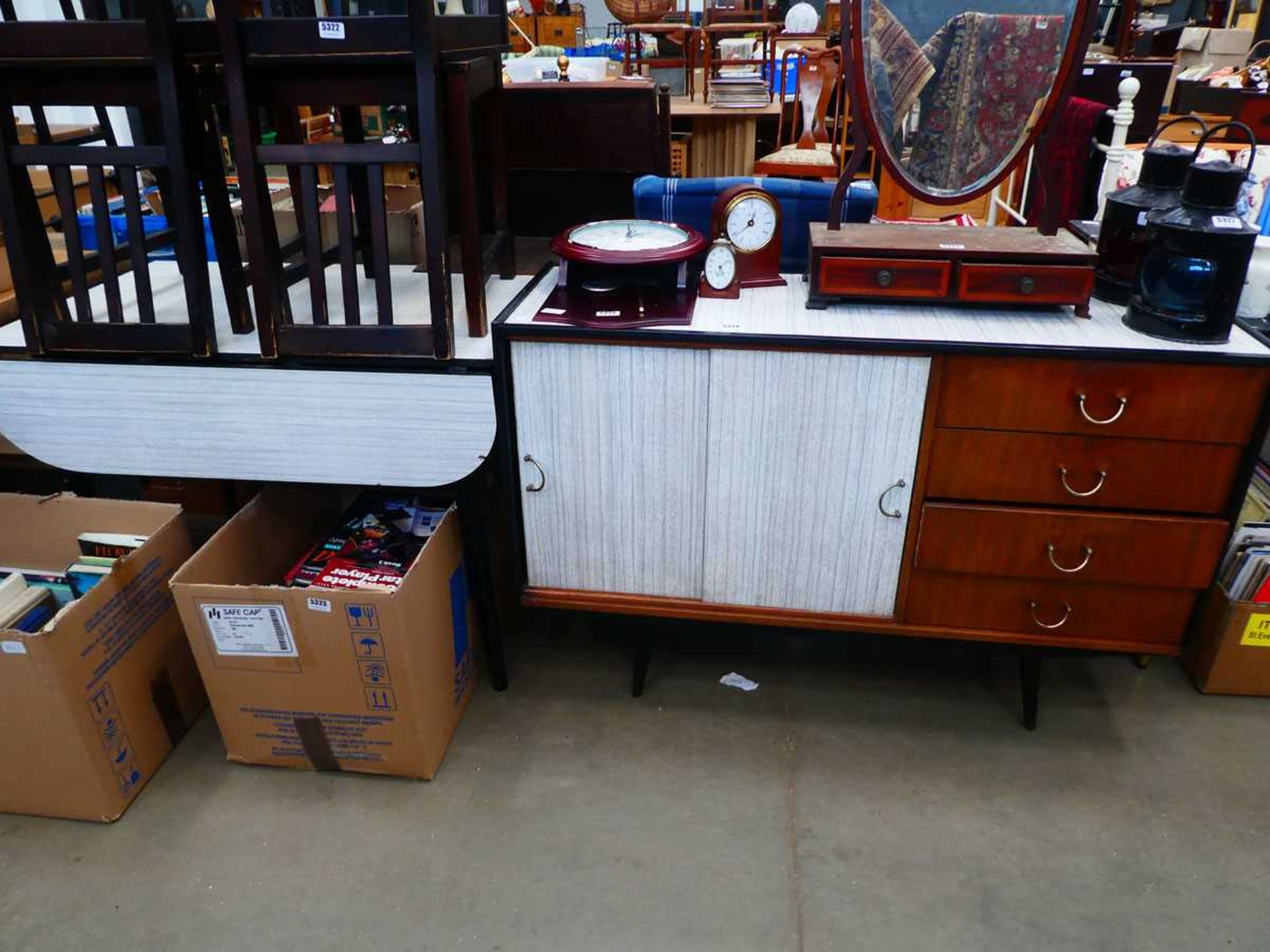 Melamine drop side table plus a matching sideboard