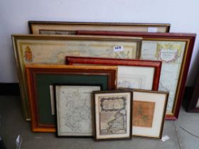 Quantity of framed and glazed British maps