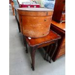 Wooden hat box plus a reproduction nest of three tables