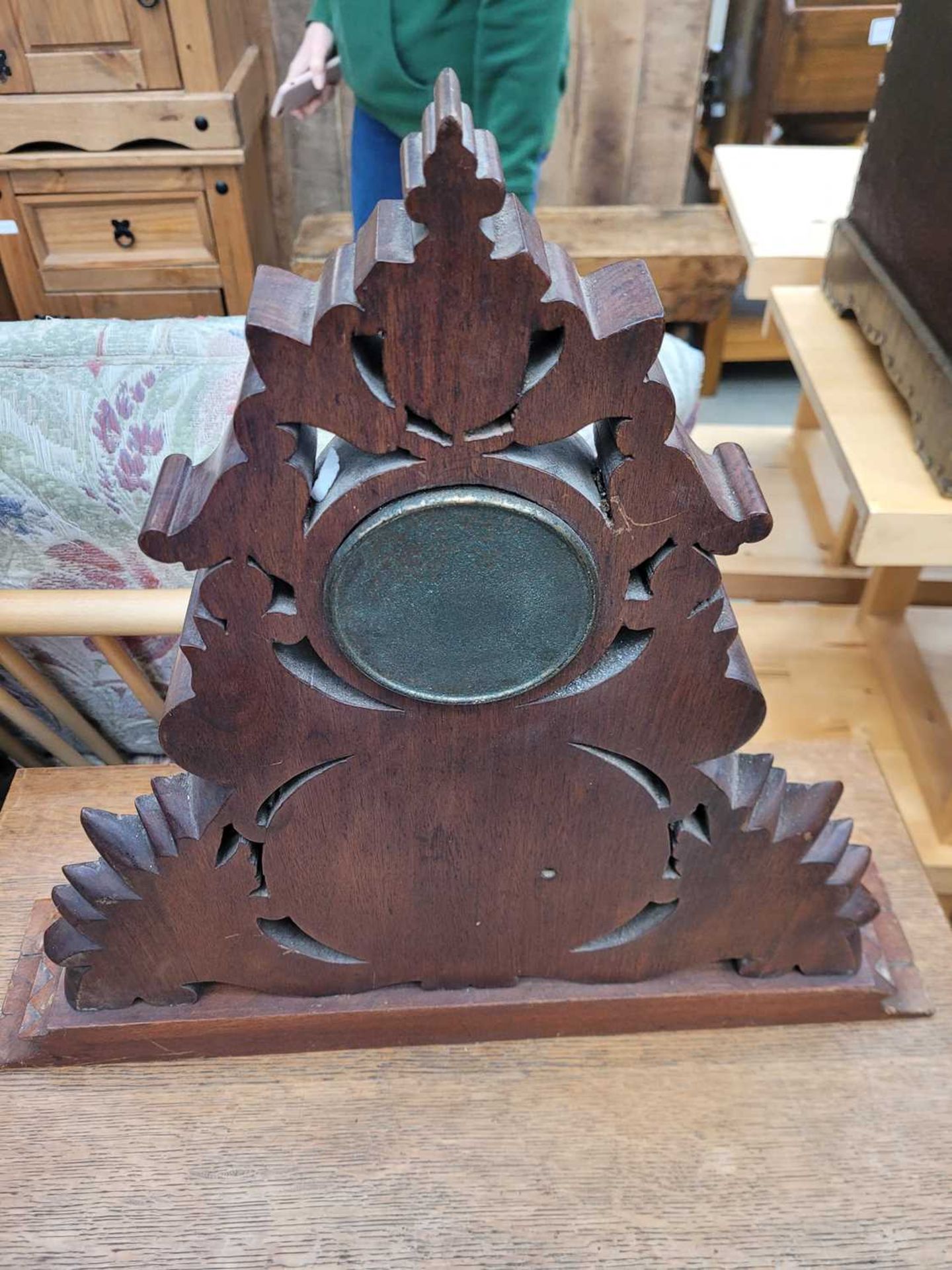 (5) Mantel clock with carved frame and barometer under Few minor chips to base - Image 3 of 5