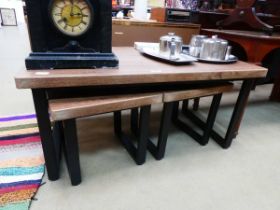 Pine finished coffee table with 2 tables nesting under