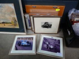 7 x motor racing related prints