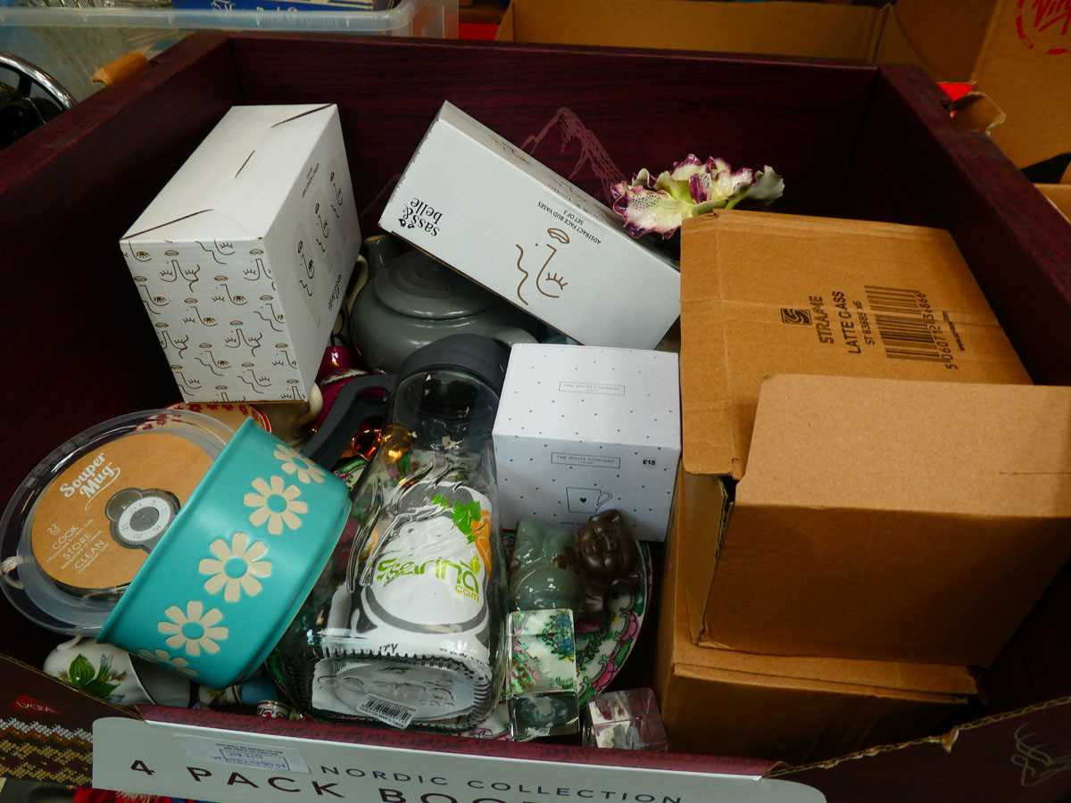 +VAT 3 boxes containing coffee mugs, phrenology head, ginger beer bottle, jasperware, ornaments - Image 5 of 5