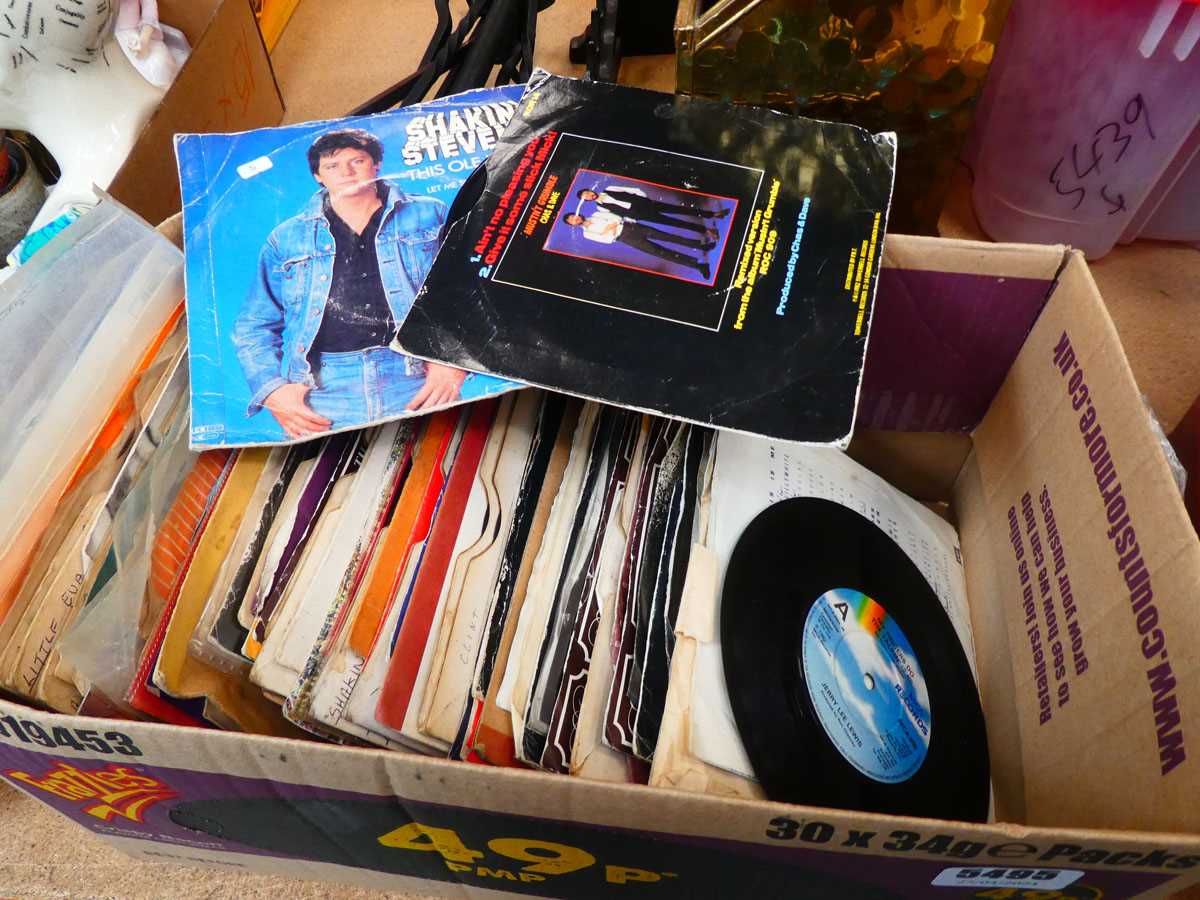 Box containing 7" vinyl records