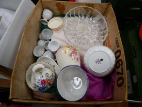 Box containing Wedgwood pots and vases plus cups and glassware