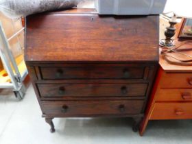 Oak fall front bureau with 3 drawers under