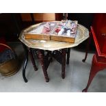 Indian brass tray table with folding base