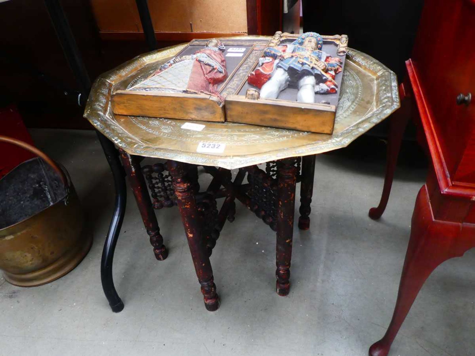 Indian brass tray table with folding base