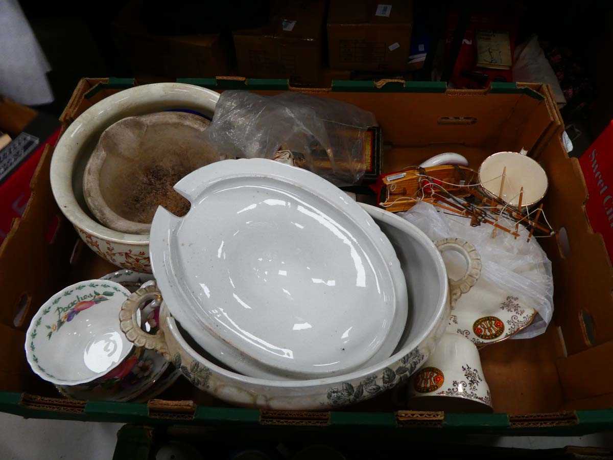 5 boxes of household goods inc. candlesticks, Wedgwood, Russian doll, silver plated cutlery, - Image 4 of 4