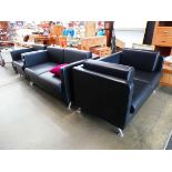 +VAT 2 Black leather effect 2 seater sofa, plus armchair