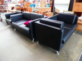 +VAT 2 Black leather effect 2 seater sofa, plus armchair