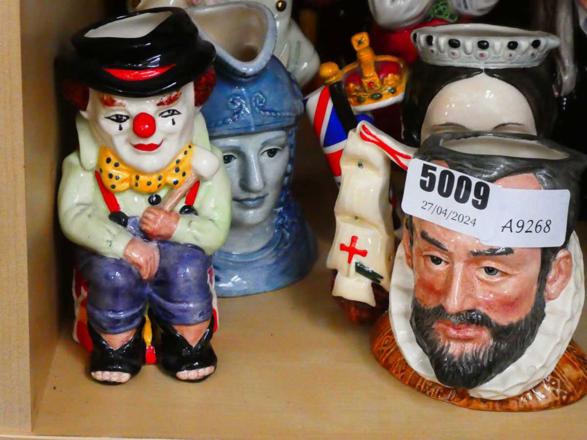 Approx. 14 small character jugs depicting clowns, jokers, tambourine player, Queen Victoria etc. - Image 2 of 3