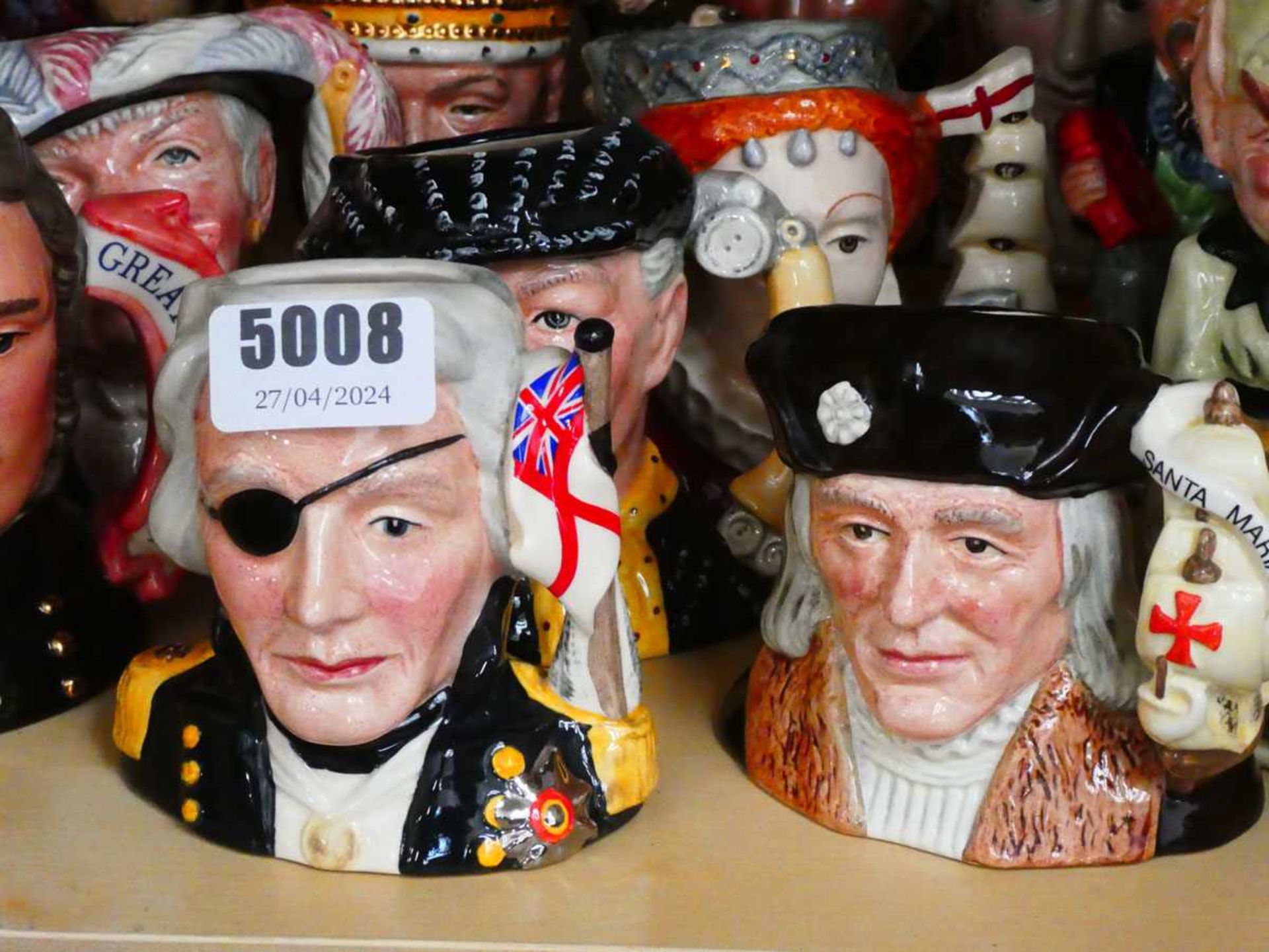 12 small character jugs to include Lord Nelson, Joint Lord Nelson and Lady Hamilton, Elizabeth I - Image 2 of 3