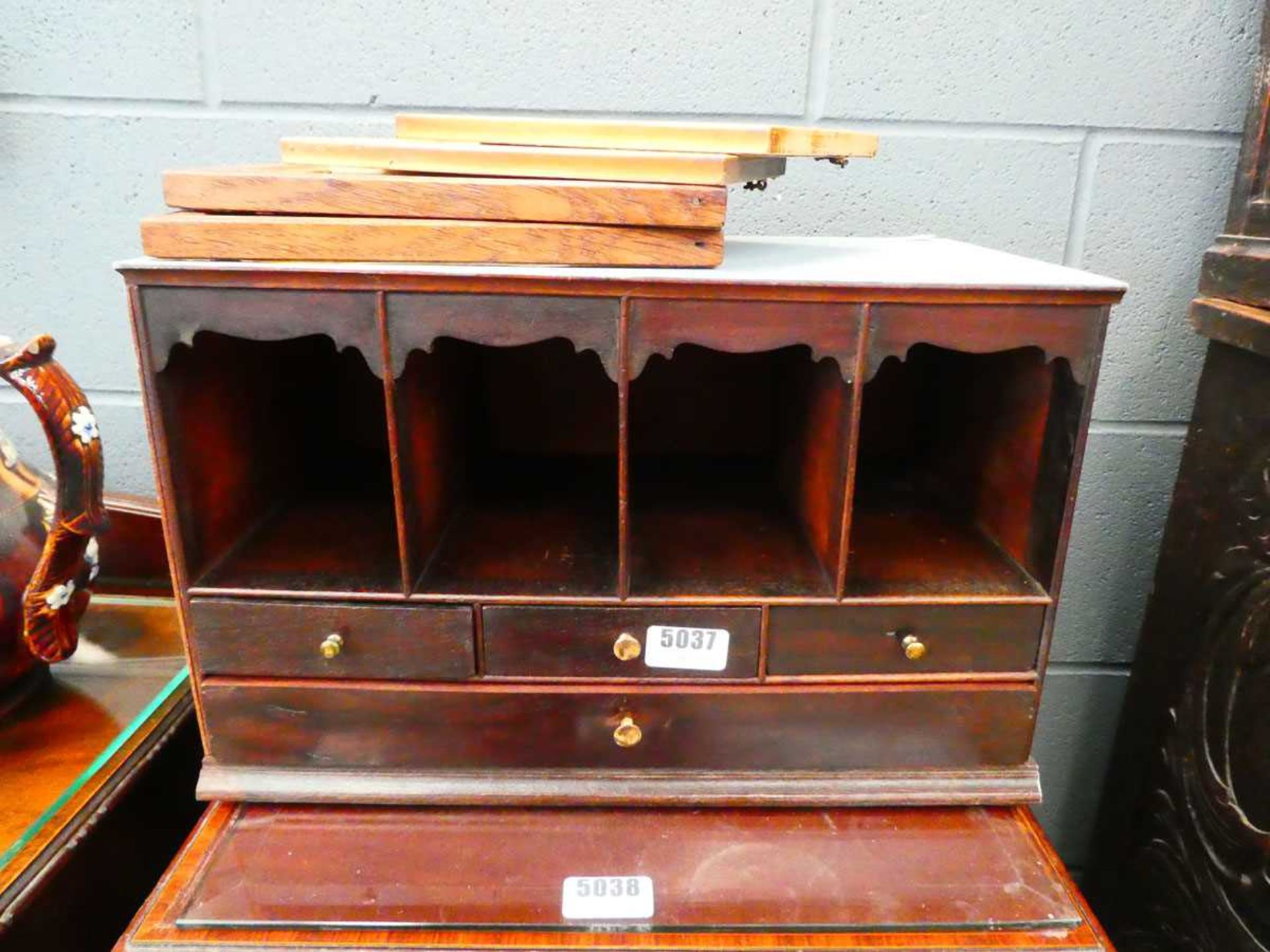 Table top letter rack with drawers under