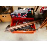 Quantity of fire irons inc. fender, fire front, candle snuffer, toasting forks and tongs